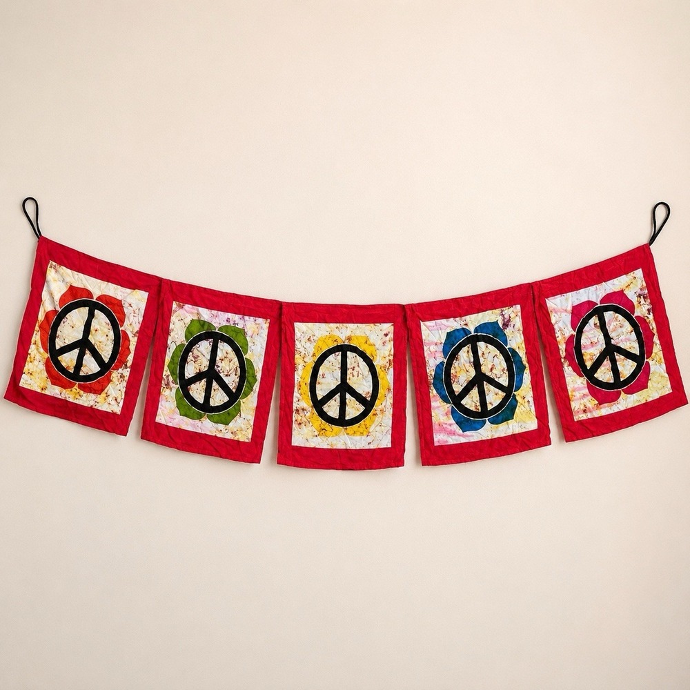 Novica Peace Sign Hanging Banner Decor Explore Empower Impact Rayon 94" Long